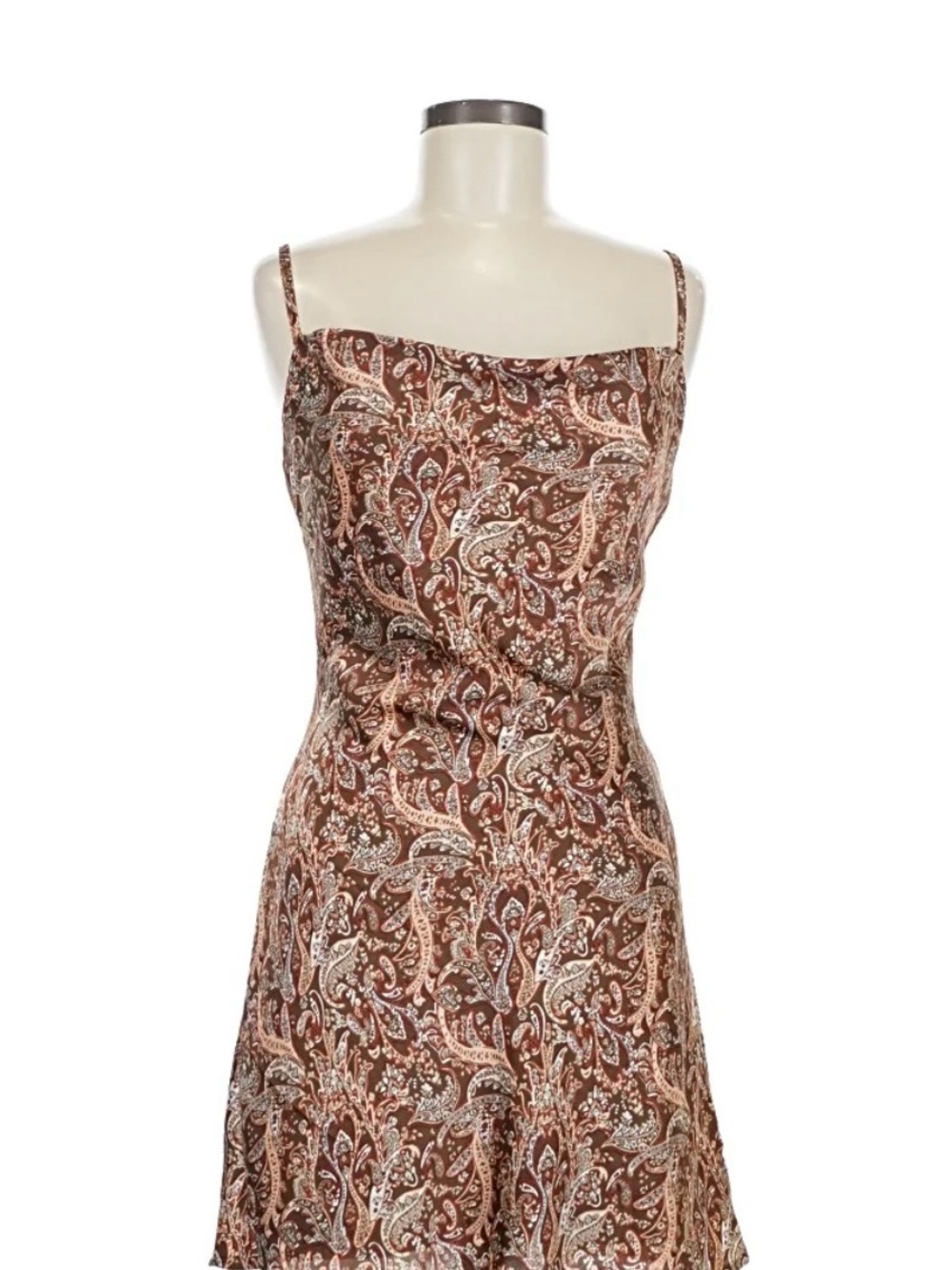 Hollister Y2K Brown Paisley Satin Cowl Neck Slip Dress | Size M | NWT